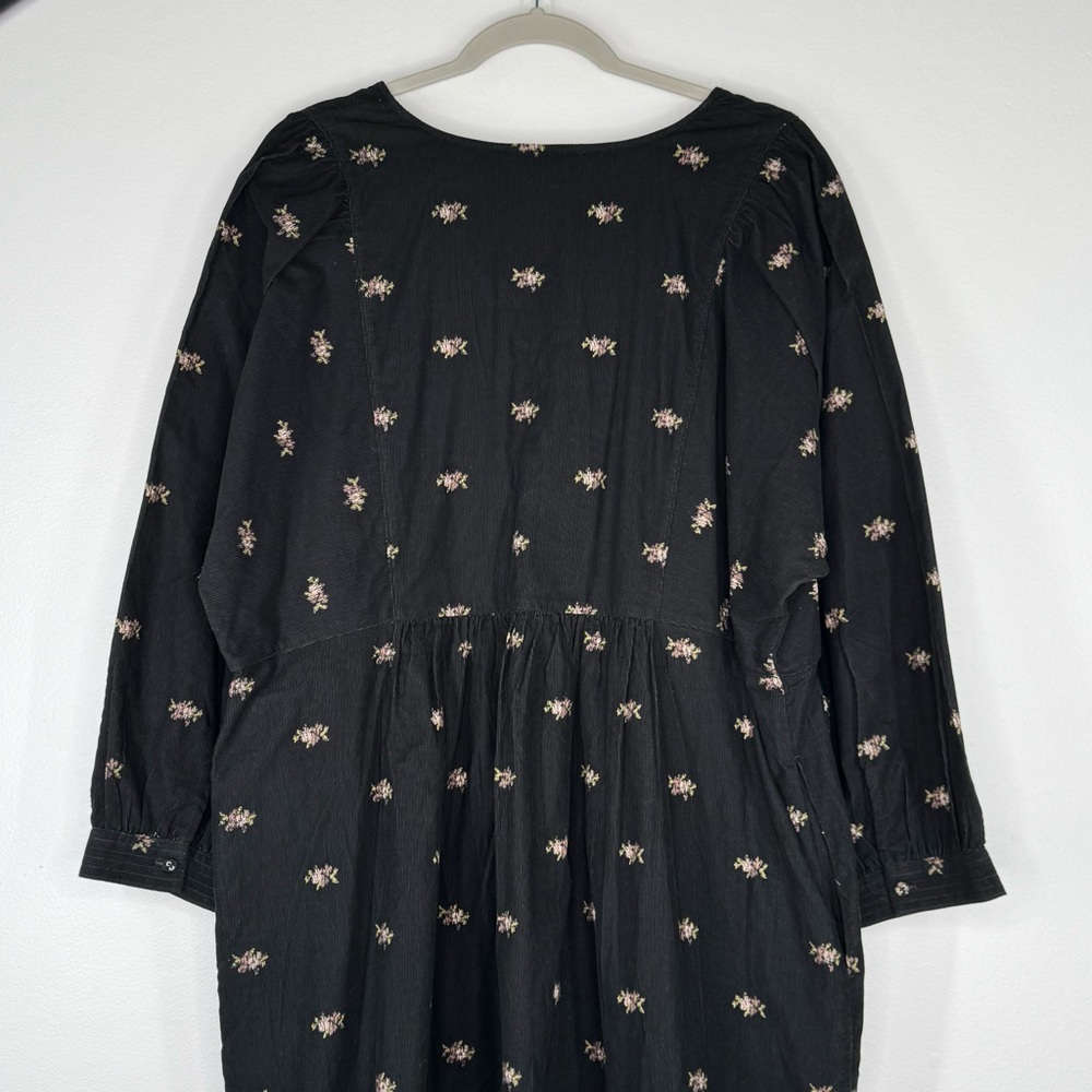 NWT Madewell Black Corduroy Mini Long Sleeve V-Neck Dress w/ Pockets Women’s XL - Picture 5 of 13